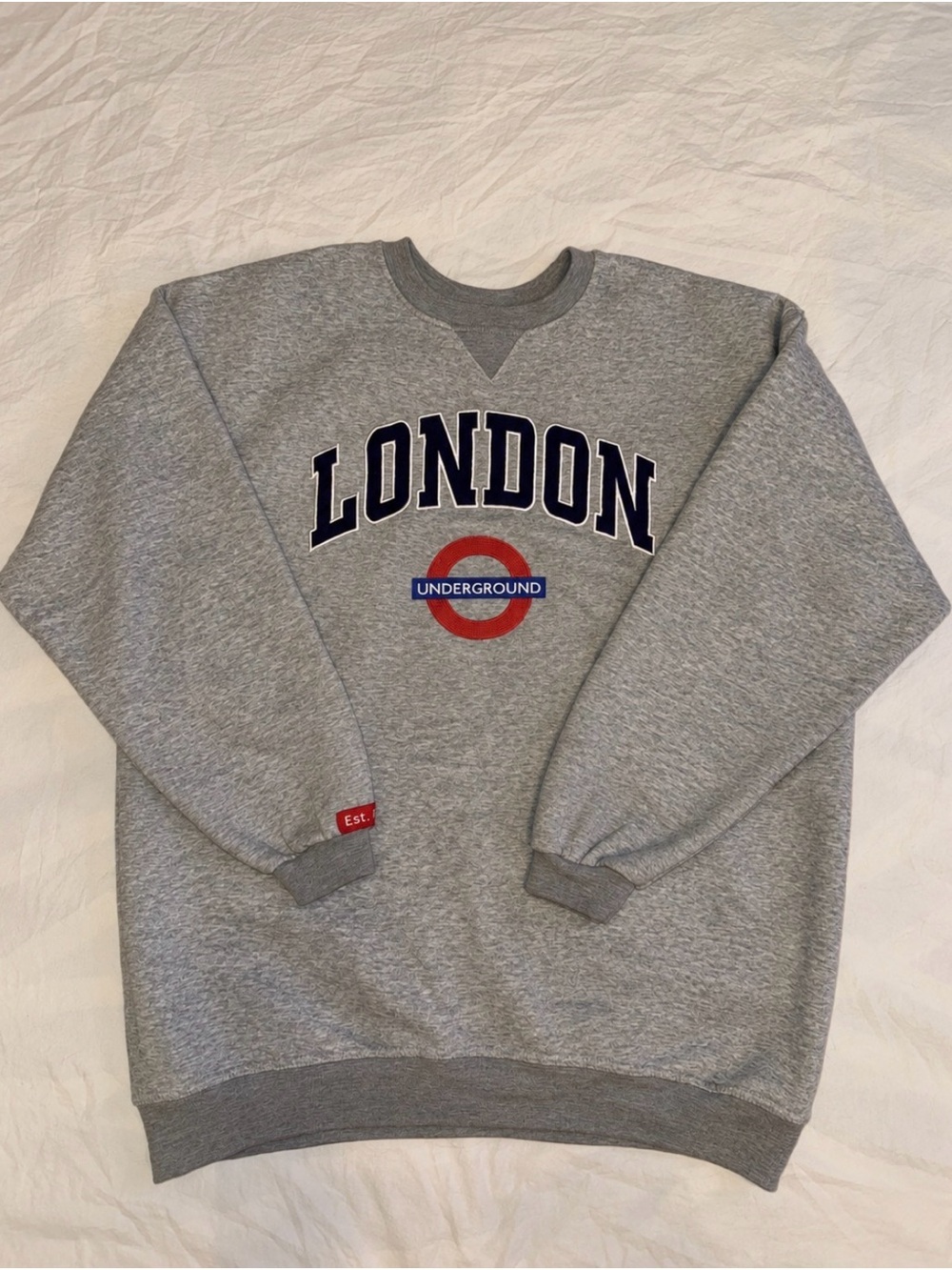 London Underground Gray Crewneck Sweatshirt Embroidered Logo London England
